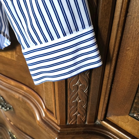Michael Kors stripe, zip front top/shirt.  Blue and white. Size small. - Picture 8 of 16